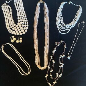 Lot of 7 Pieces of both Vintage and New Necklaces plus One Pair Clip On Earrings